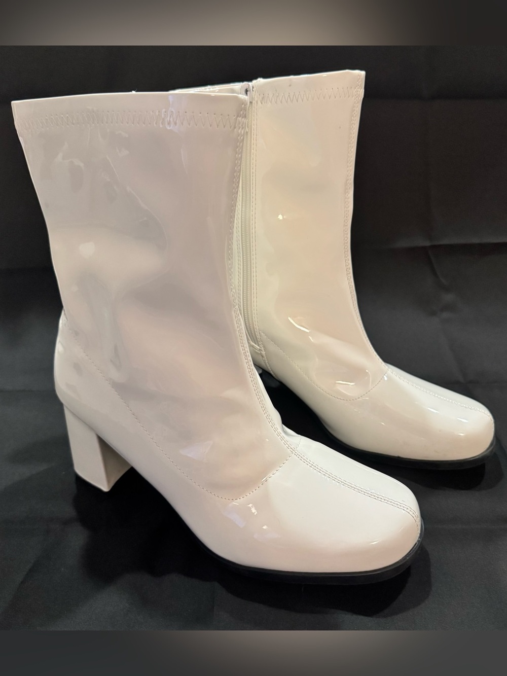 Women's Gogo Boots Mid Calf Block Heel Square Toe Zipper Boots